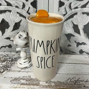 Rae Dunn Ceramic Travel Cup with Lid “Pumpkin Spice”, Fall Autumn Halloween Cup